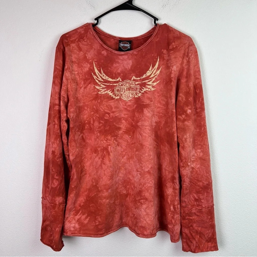 Harley Davidson Women’s Longsleeve Size‎ Medium* Reverse Tie Dye Wings Graphic